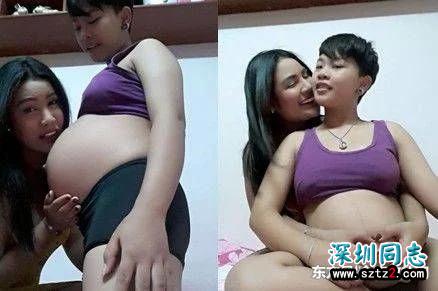 女同性恋夫妻网上开心分享怀孕照